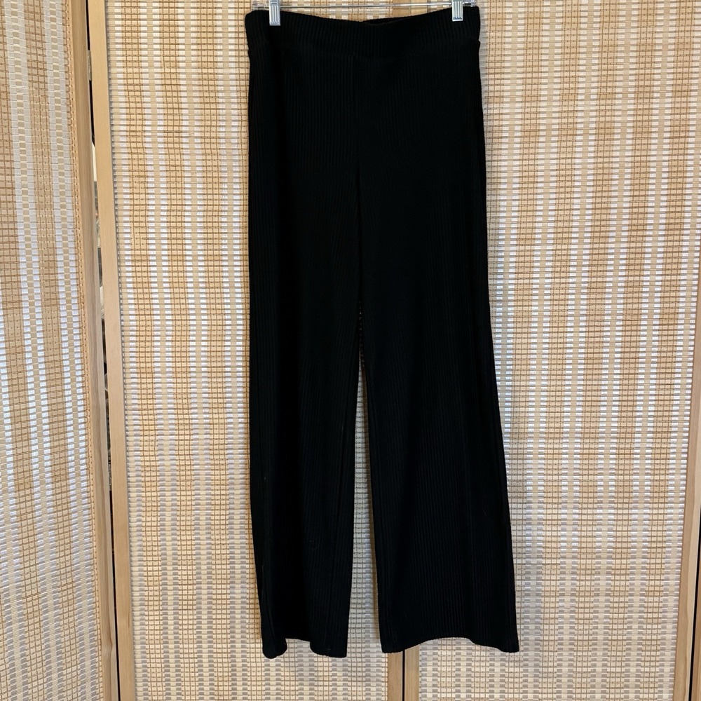 Forever 21 Womens L Pants Black Wide Leg Textured Whimsigoth Activewear Career